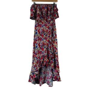 Entro Dress Women S Pink Floral Off Shoulder Boho Cottagecore Maxi Ruffle Whimsy